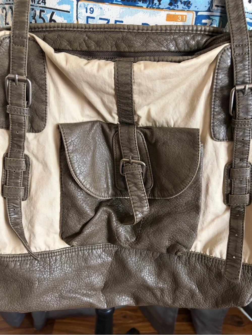 Converse Brown Tote Shoulder Purse Bag - Two-Tone Neutral